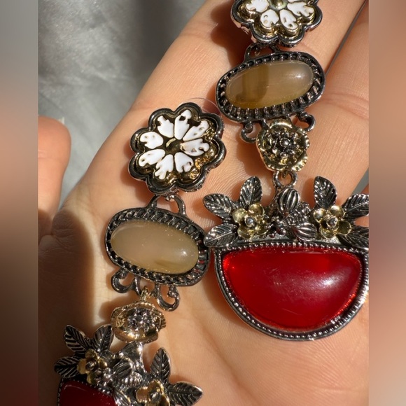 Zara flover Red and Gold Statement Earrings - Picture 3 of 6